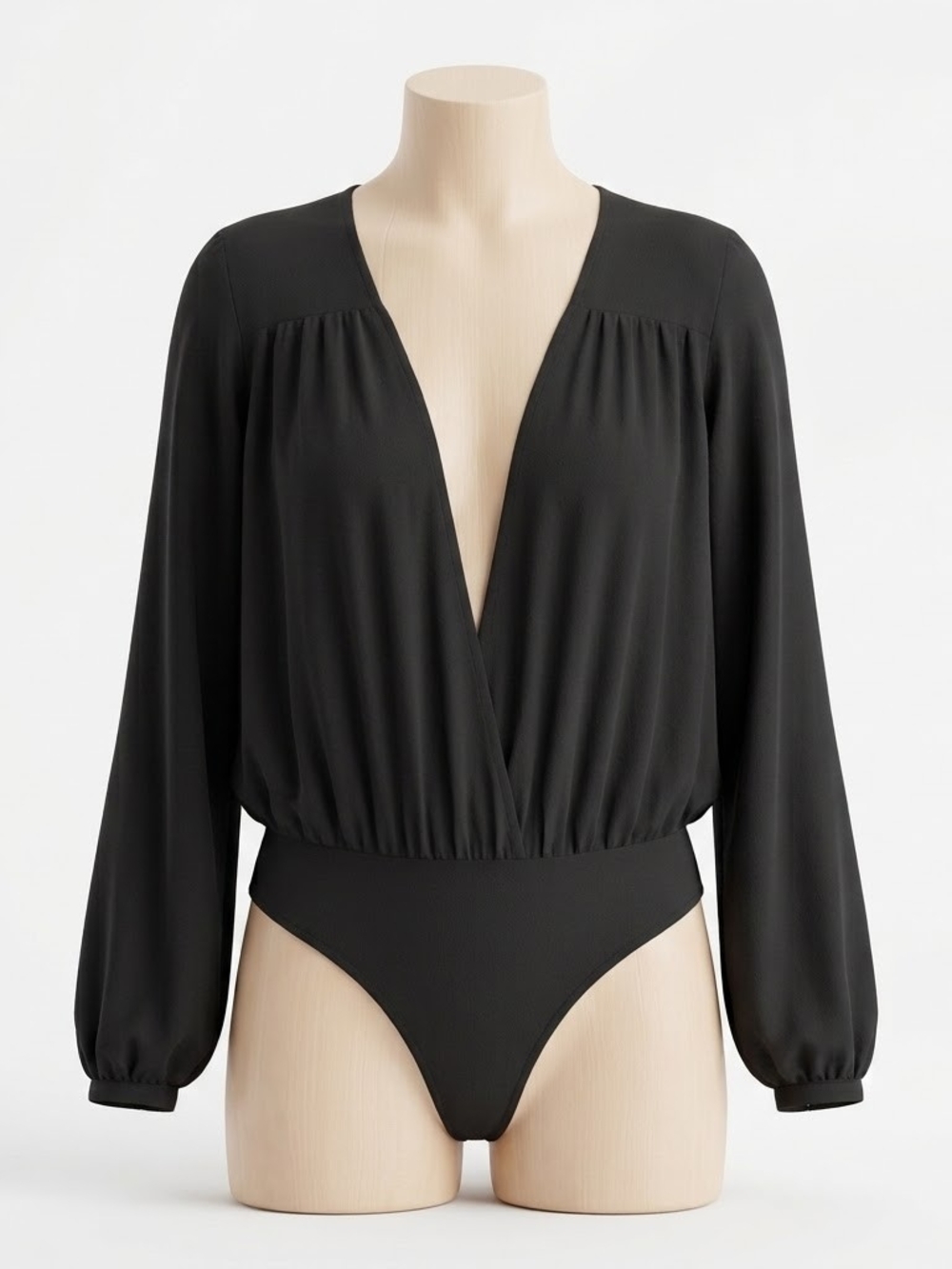 Black V-Neck Long Sleeve Bodysuit